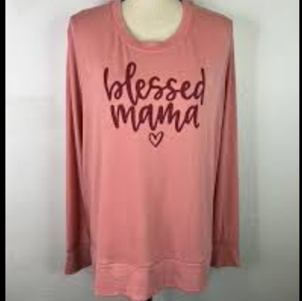 Positiviti Tees Blessed Mama Top Long Sleeve Tee Shirt Pink Maroon Side Slits L